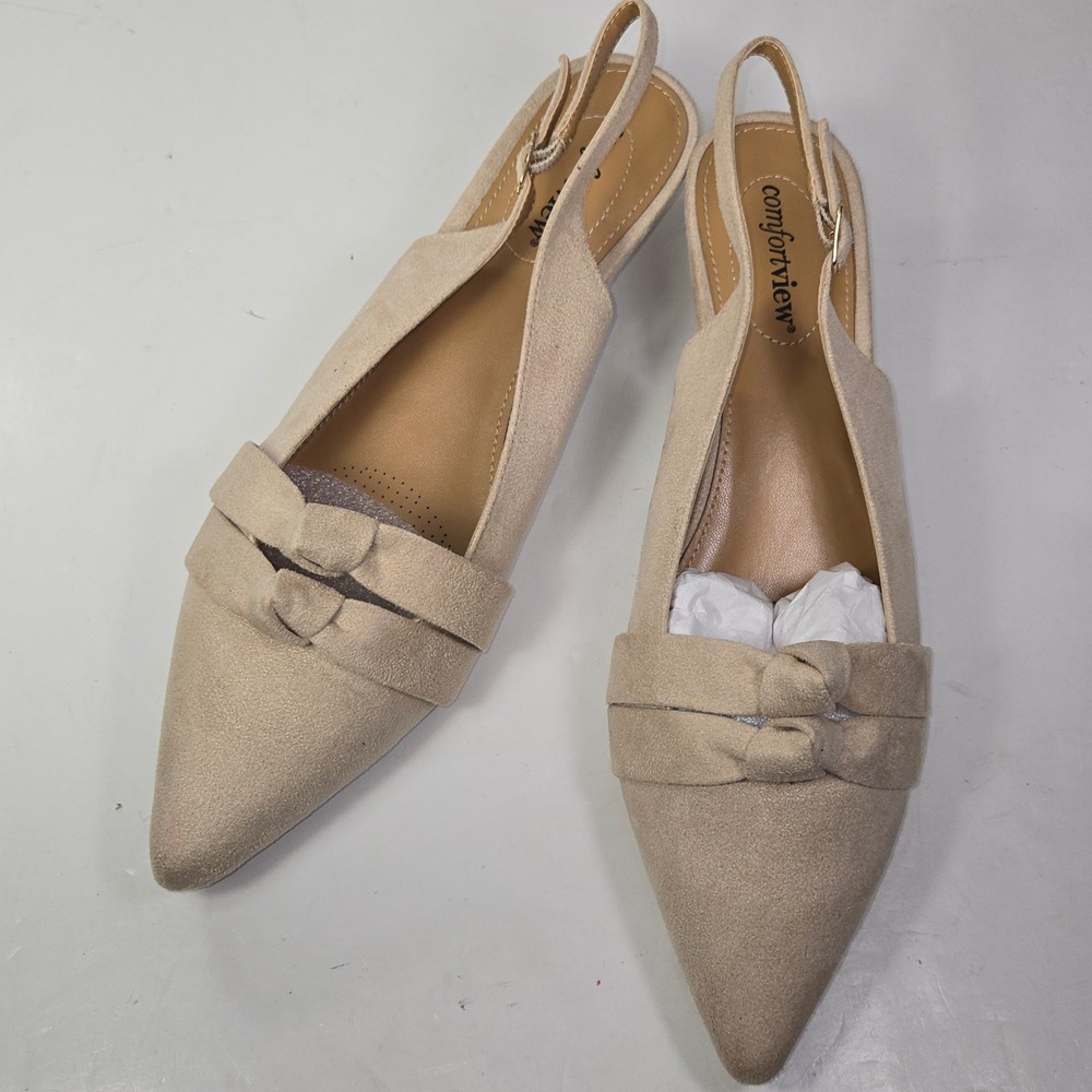 Comfortview‎ Poppy MS Beige Faux Suede Slingback Kitten Heels Size 12M 15758
